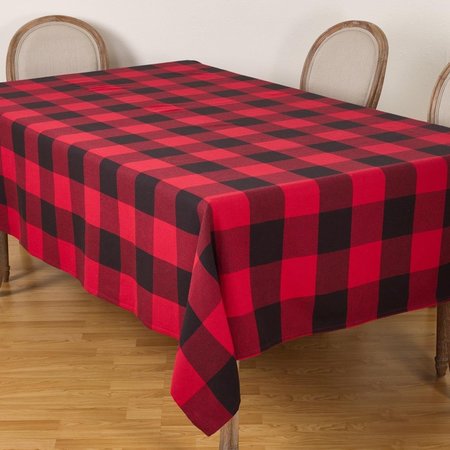 SARO LIFESTYLE SARO  65 x 140 in. Rectangle Buffalo Plaid Check Pattern Design Cotton Tablecloth  Red 9025.R65140B